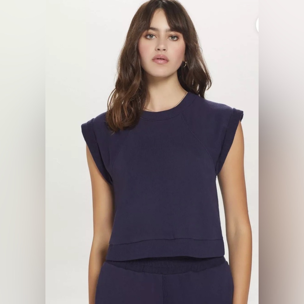 GOLDIE Lewinter REVERSE FRENCH TERRY Short Sleeve SWEATSHIRT sz Small S Blue